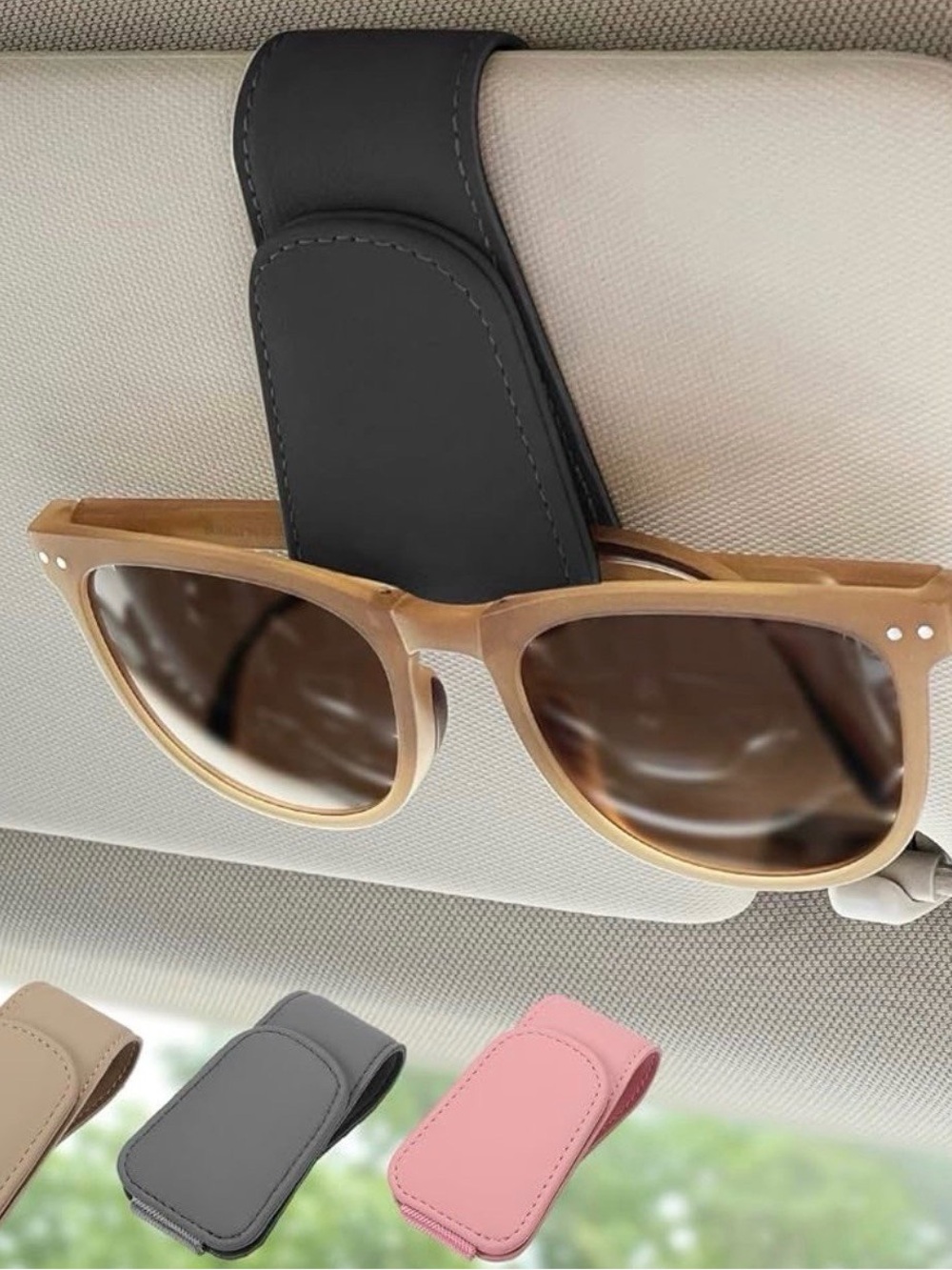 Magnetic Leather Sunglass Holder, Eyeglass Hanger Clip for Car Sun Visor